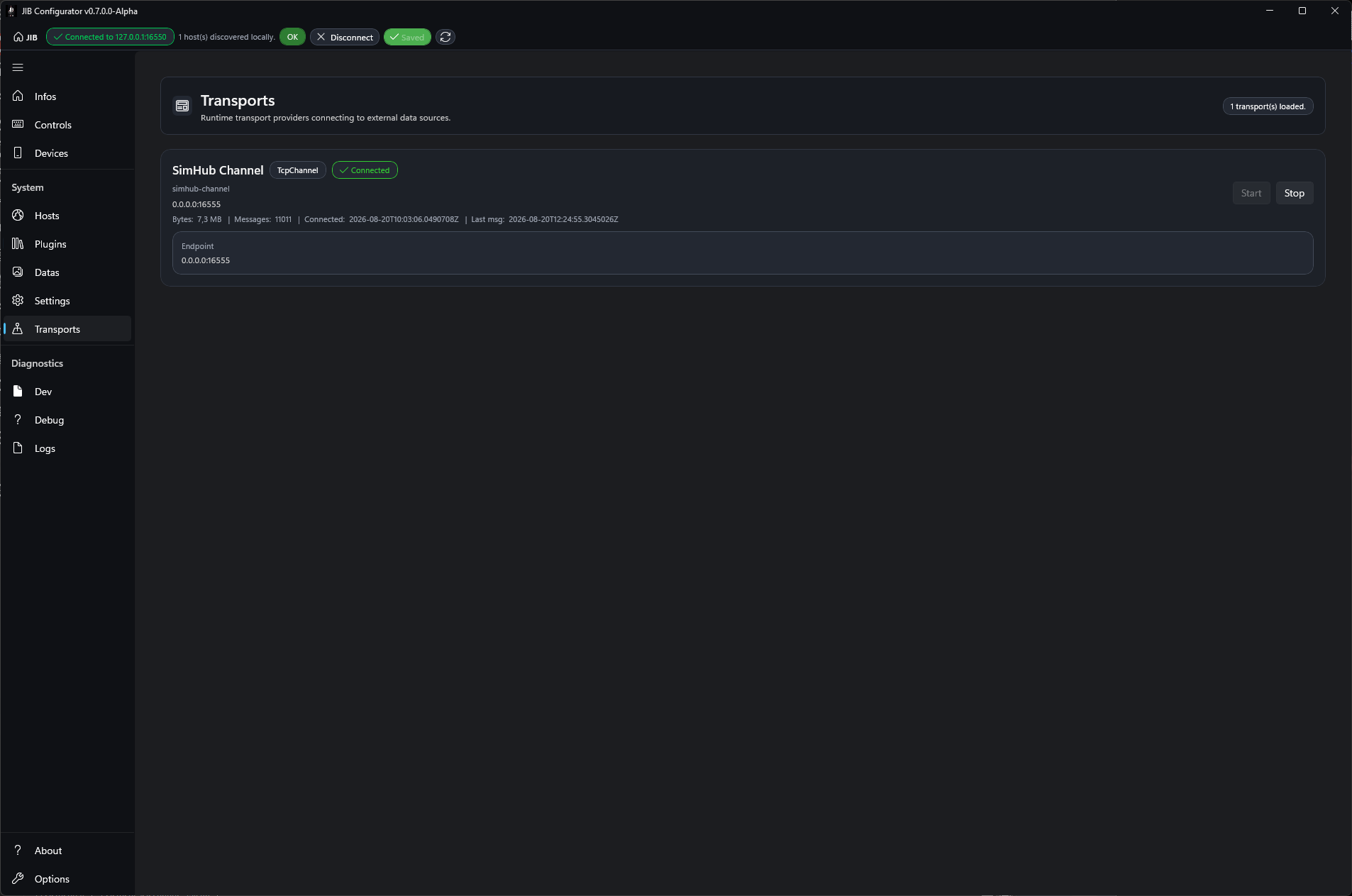 Transports tab overview